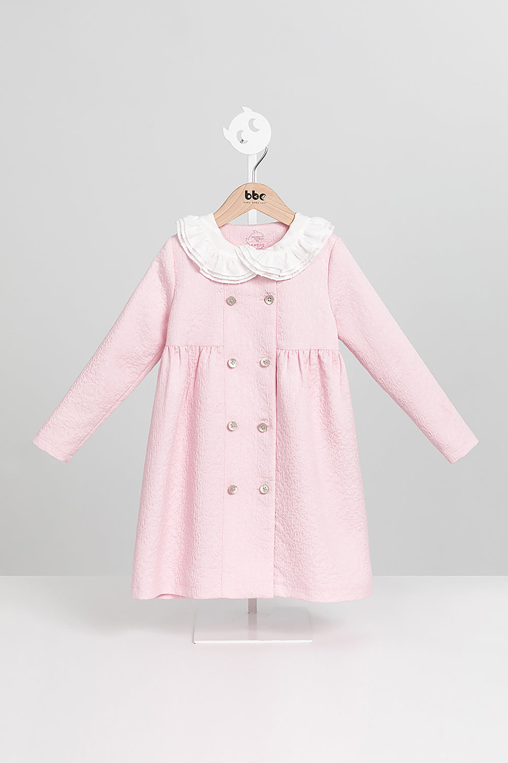 【預購】Luxury | 女童 Frill Fairy排釦洋裝 | 長袖荷葉 雙領 紋理面料