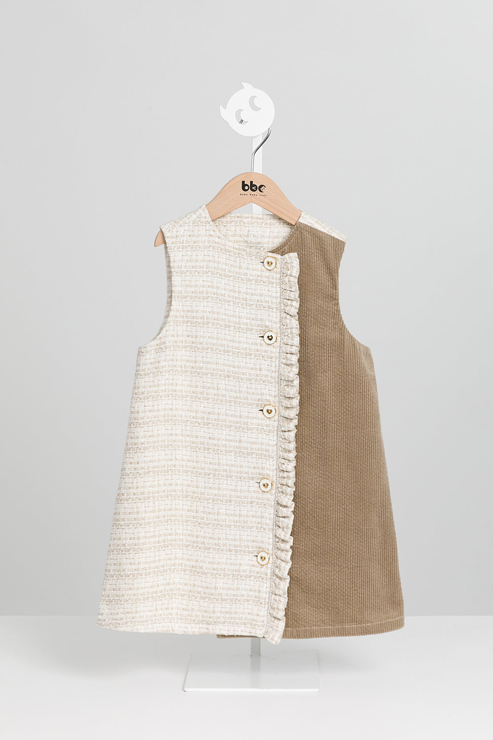 【預購】Luxury | 女童 Frosted Knit背心洋裝 | 無袖毛呢拼接 荷葉 小圓領