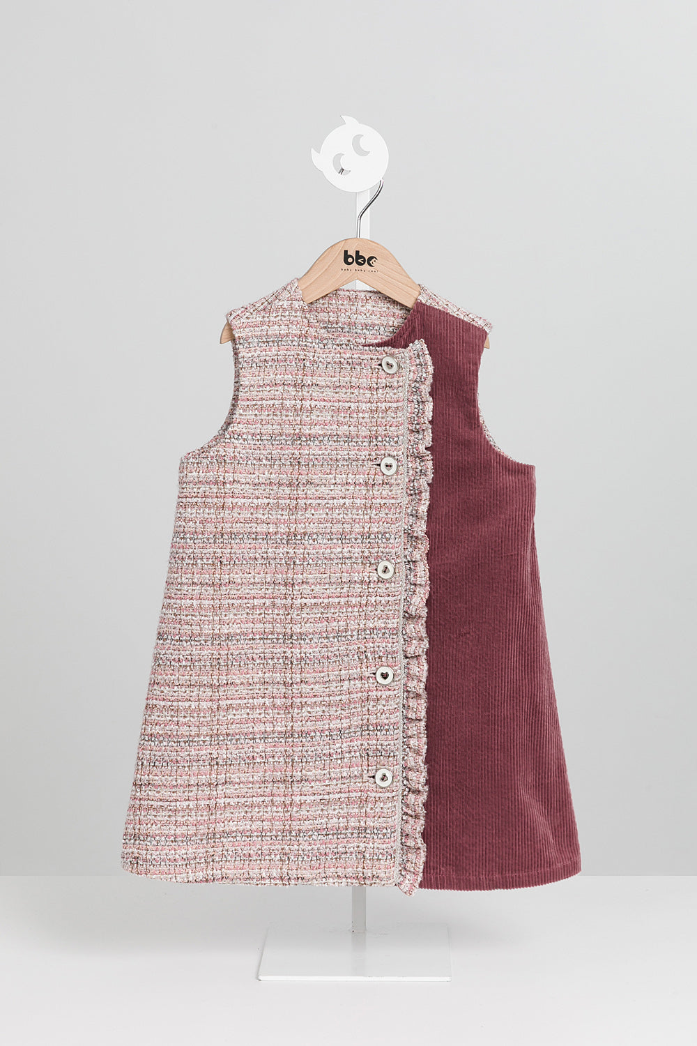 【預購】Luxury | 女童 Frosted Knit背心洋裝 | 無袖毛呢拼接 荷葉 小圓領