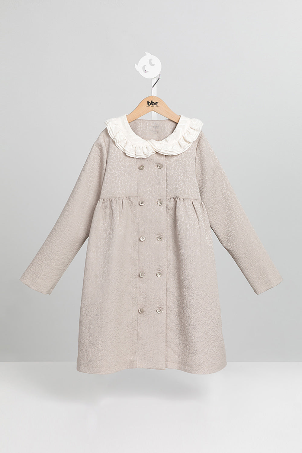 【預購】Luxury | 女童 Frill Fairy排釦洋裝 | 長袖荷葉 雙領 紋理面料