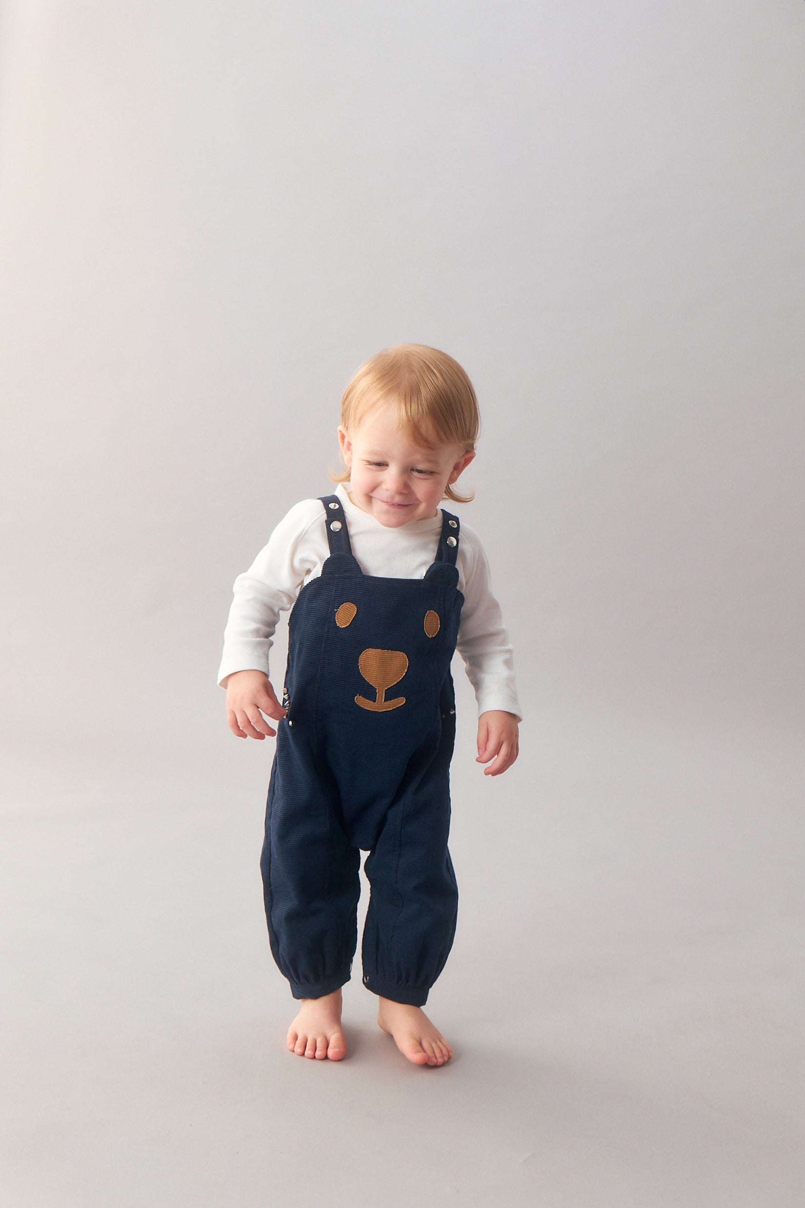 Luxury | Toddler Happy Face Bear Corduroy Jumpsuit | Animal Face