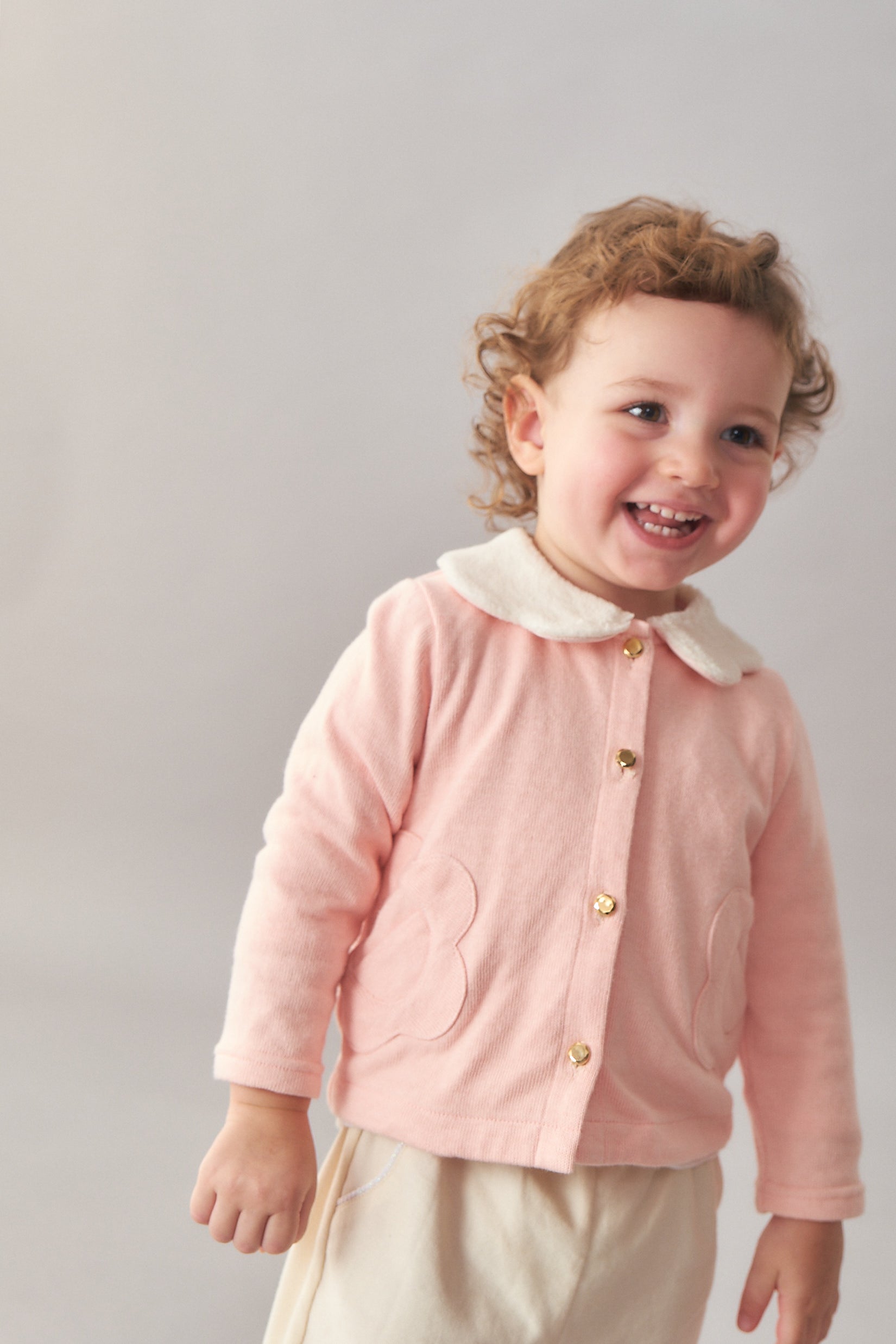 Main | Toddler knitted jacket with floral pockets | Butterfly collar | 100% organic cotton