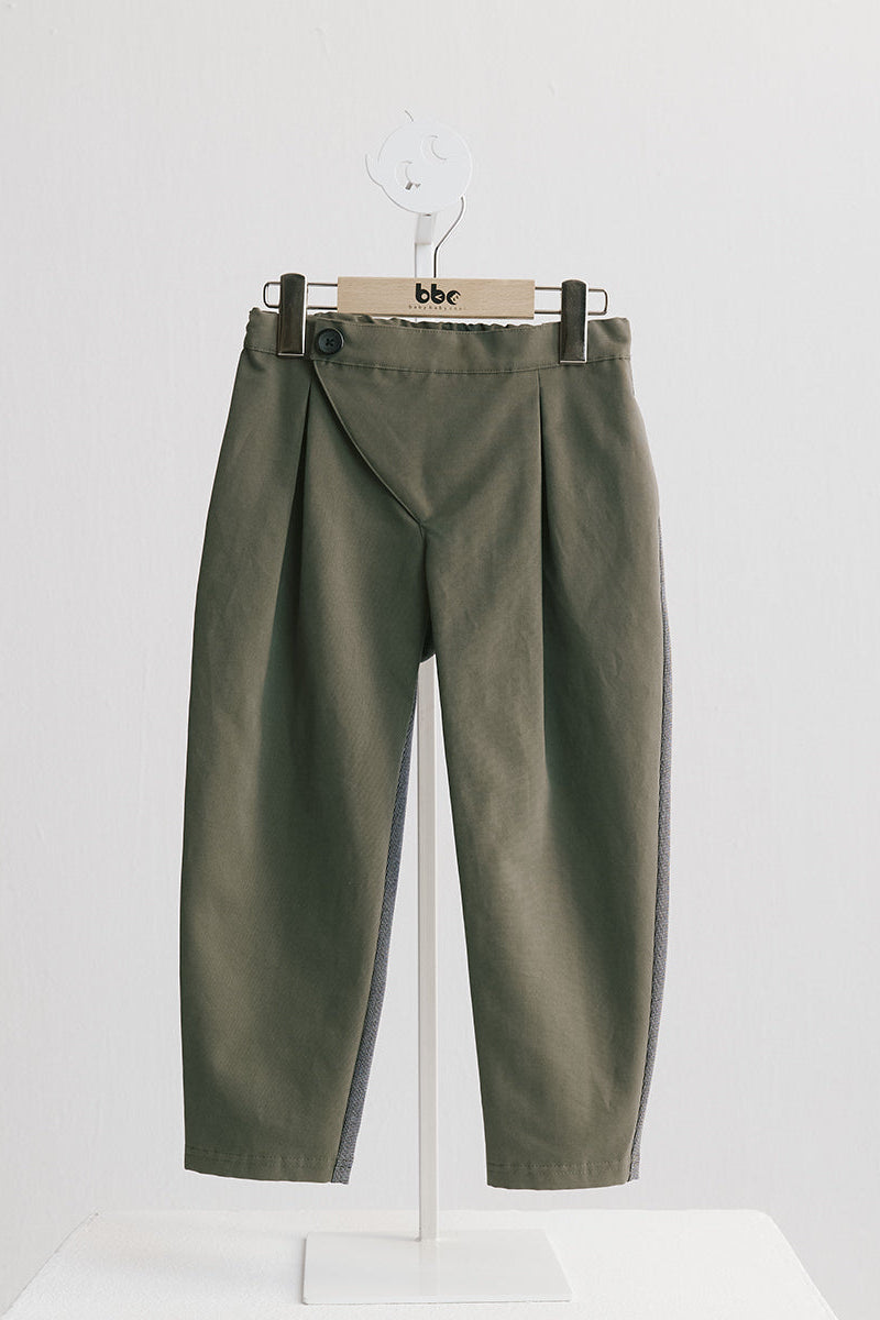 Luxury | 男童 皇家側邊釦西裝褲 | 拼接 條紋