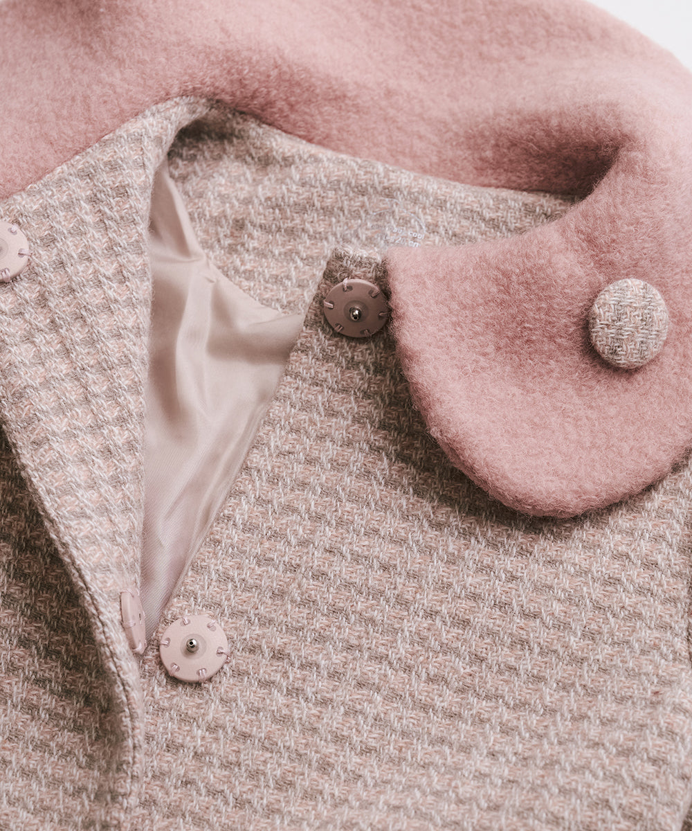 Luxury | 女童 法式雙色羊絨大衣 | 貝殼領