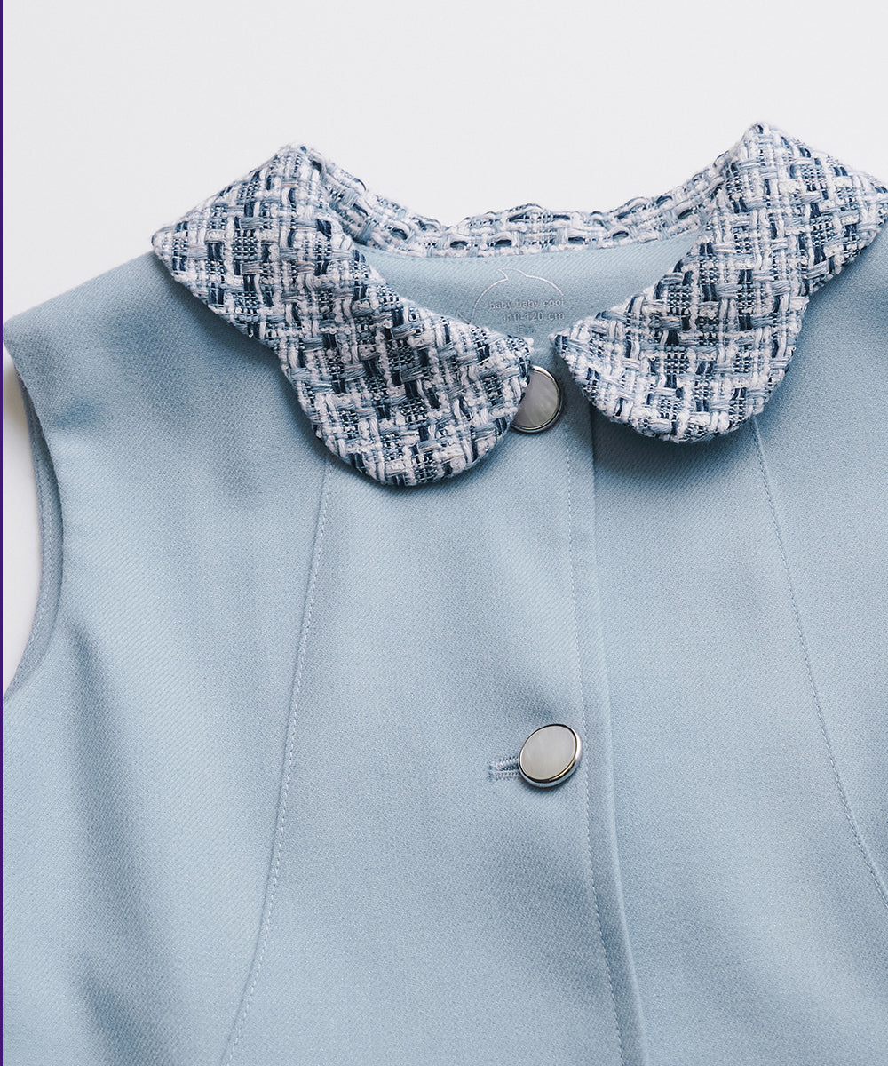 Luxury | 女童 蝴蝶花瓣領開襟背心裙 | 抽皺