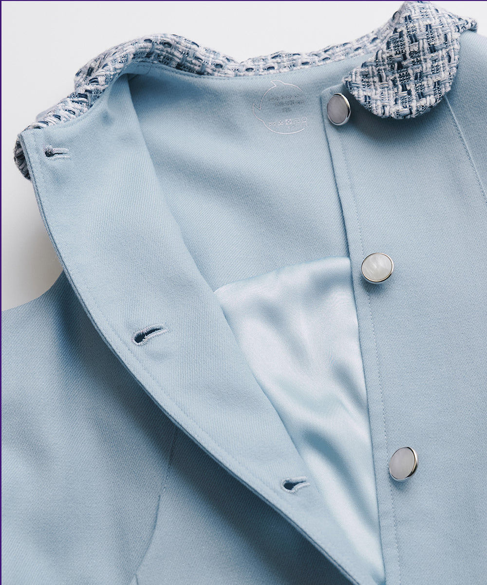 Luxury | 女童 蝴蝶花瓣領開襟背心裙 | 抽皺