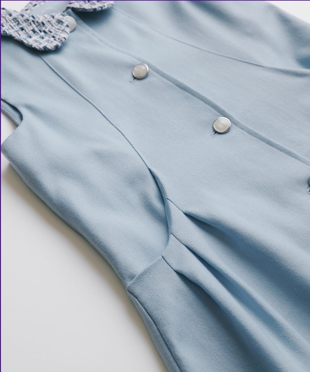 Luxury | 女童 蝴蝶花瓣領開襟背心裙 | 抽皺