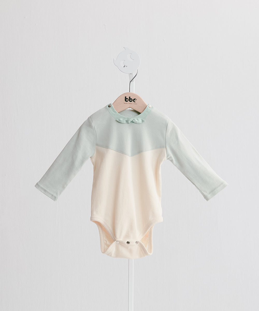 Main | Toddler two-color patchwork bowknot bodysuit | patchwork | 100% organic cotton