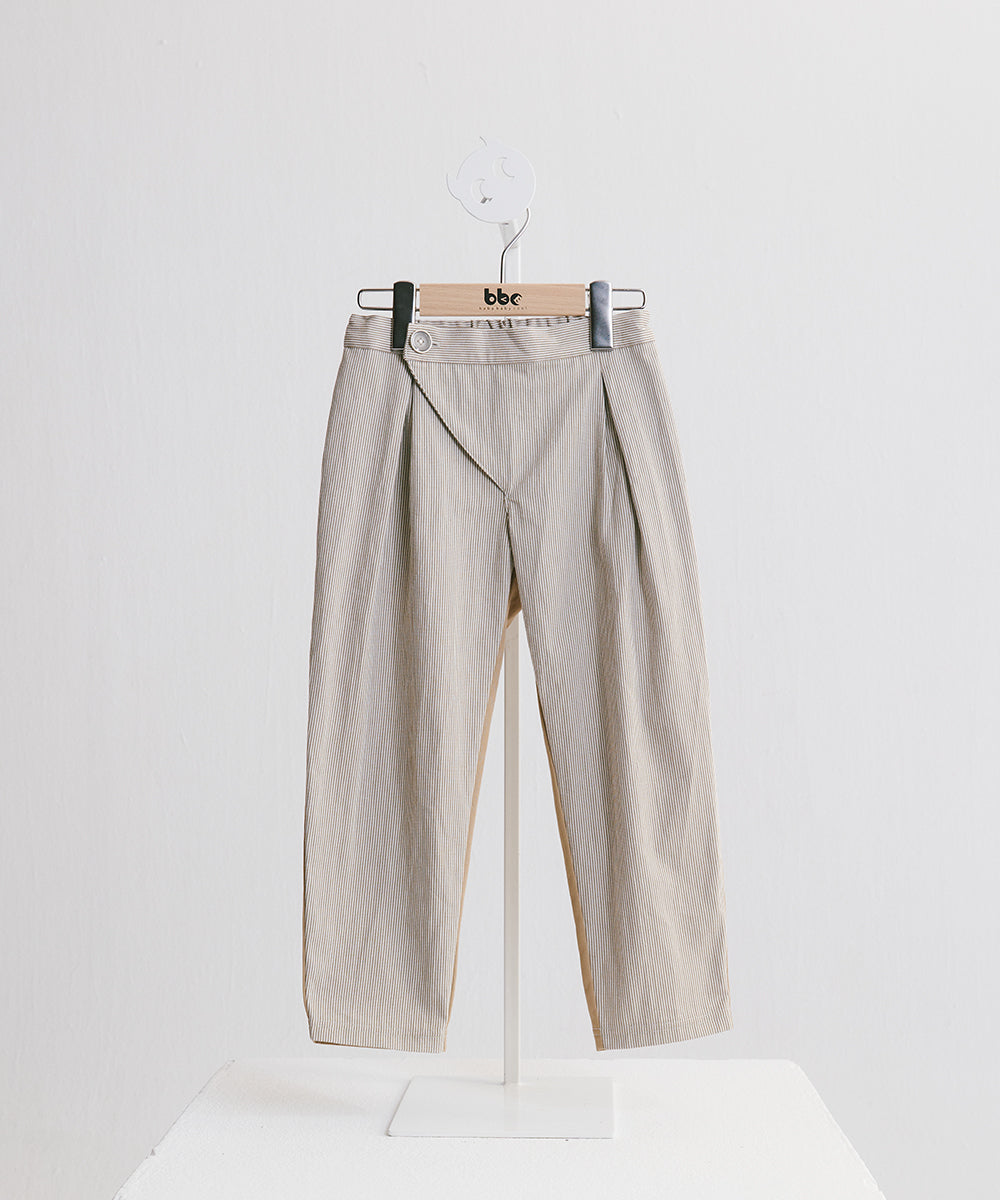 Luxury | 男童 皇家側邊釦西裝褲 | 拼接 條紋