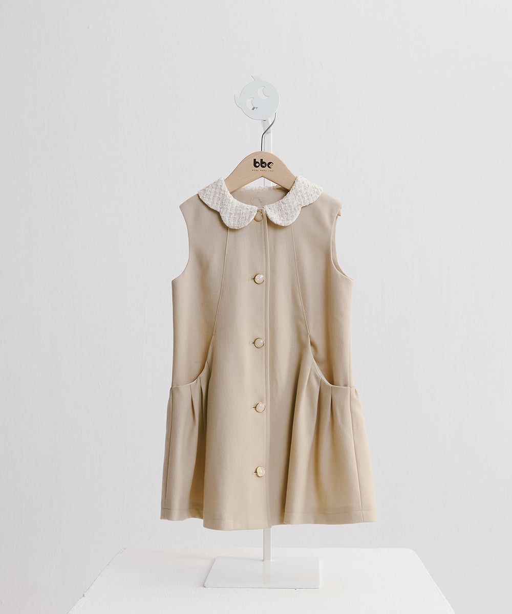 Luxury | 女童 蝴蝶花瓣領開襟背心裙 | 抽皺