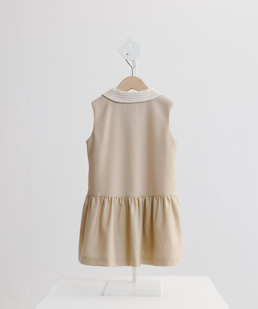 Luxury | 女童 蝴蝶花瓣領開襟背心裙 | 抽皺