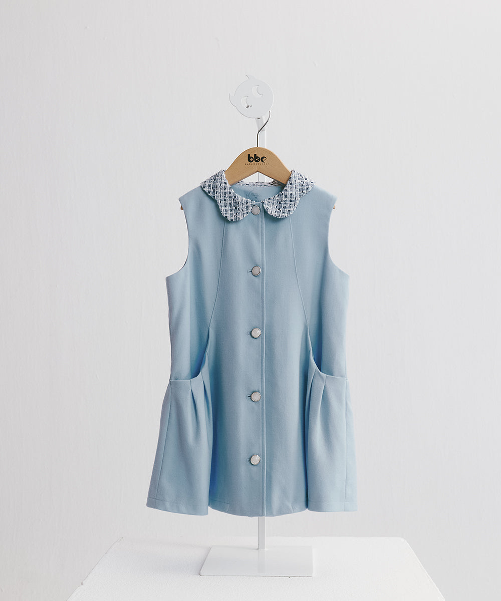 Luxury | 女童 蝴蝶花瓣領開襟背心裙 | 抽皺