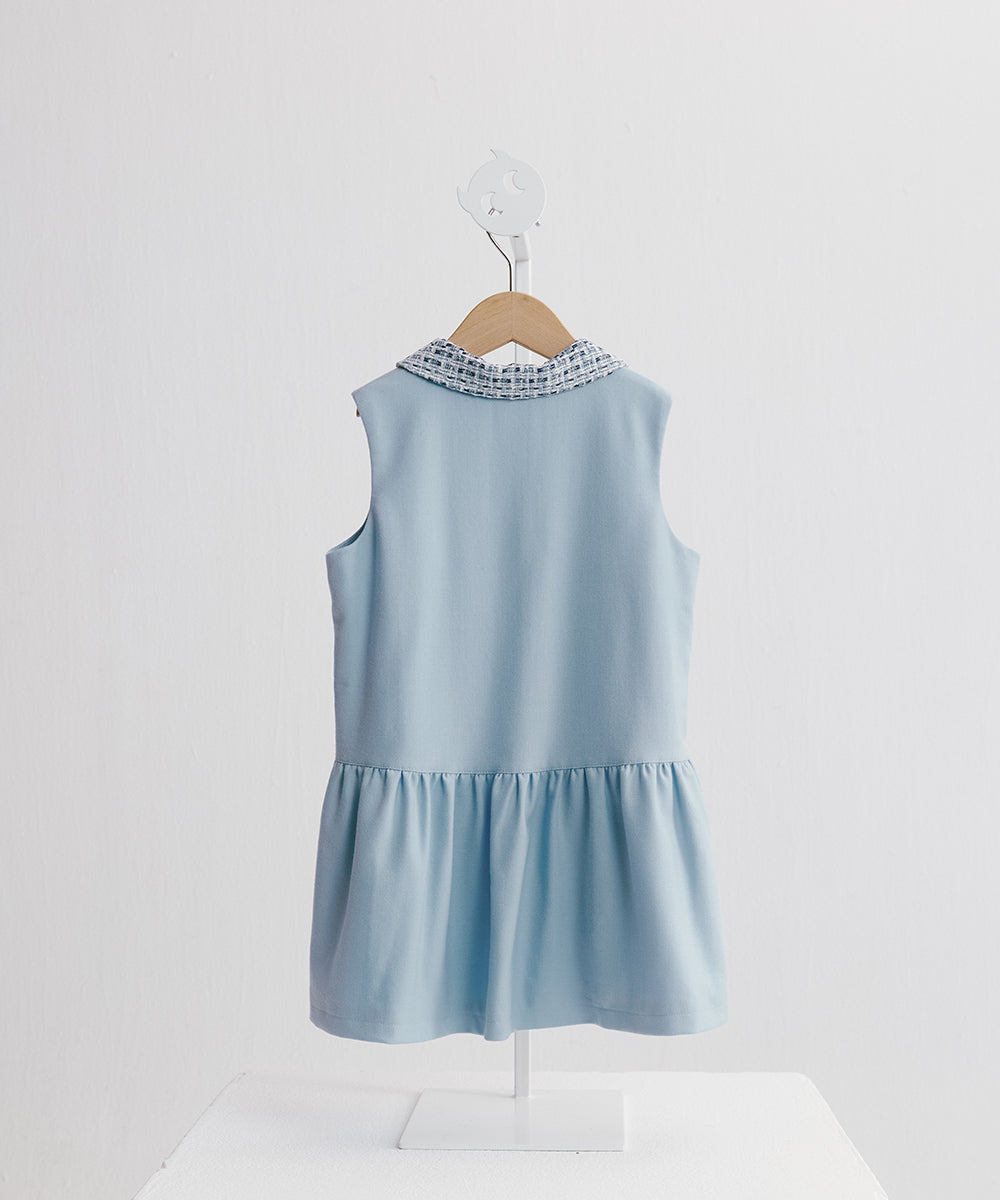Luxury | 女童 蝴蝶花瓣領開襟背心裙 | 抽皺