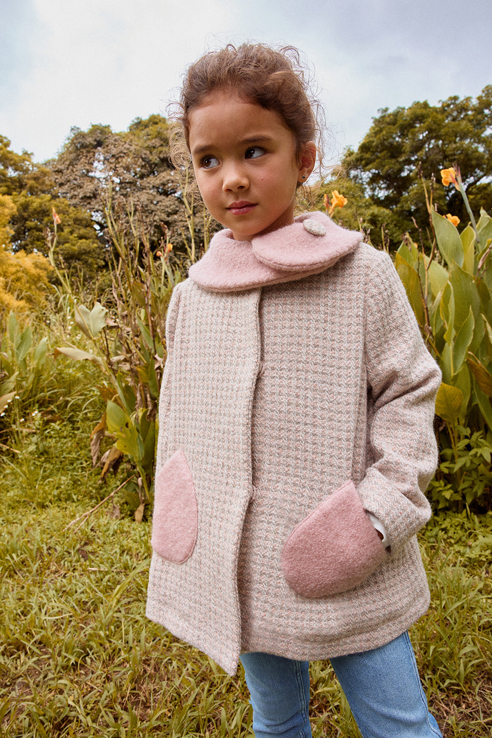 Luxury | 女童 法式雙色羊絨大衣 | 貝殼領