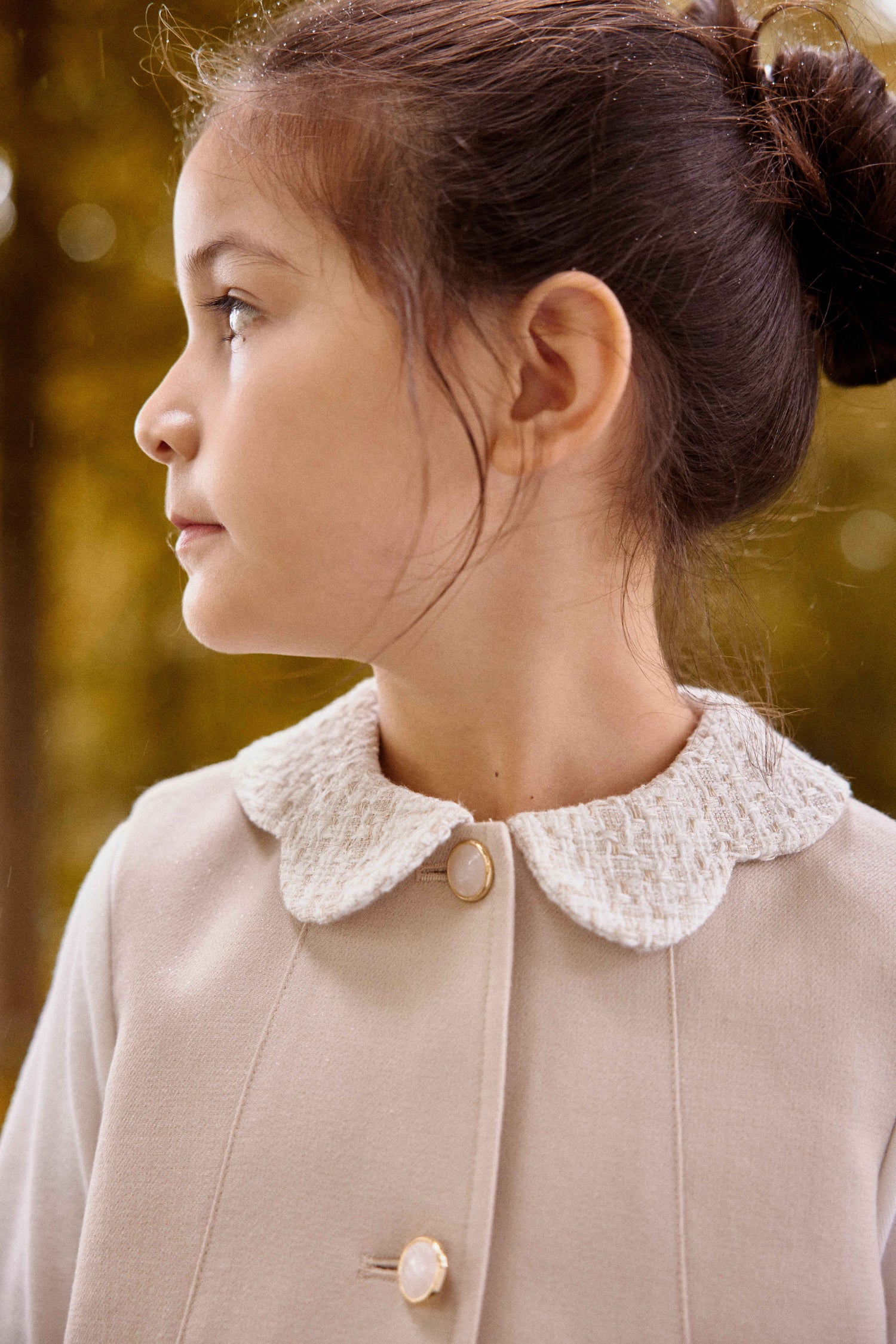 Luxury | 女童 蝴蝶花瓣領開襟背心裙 | 抽皺