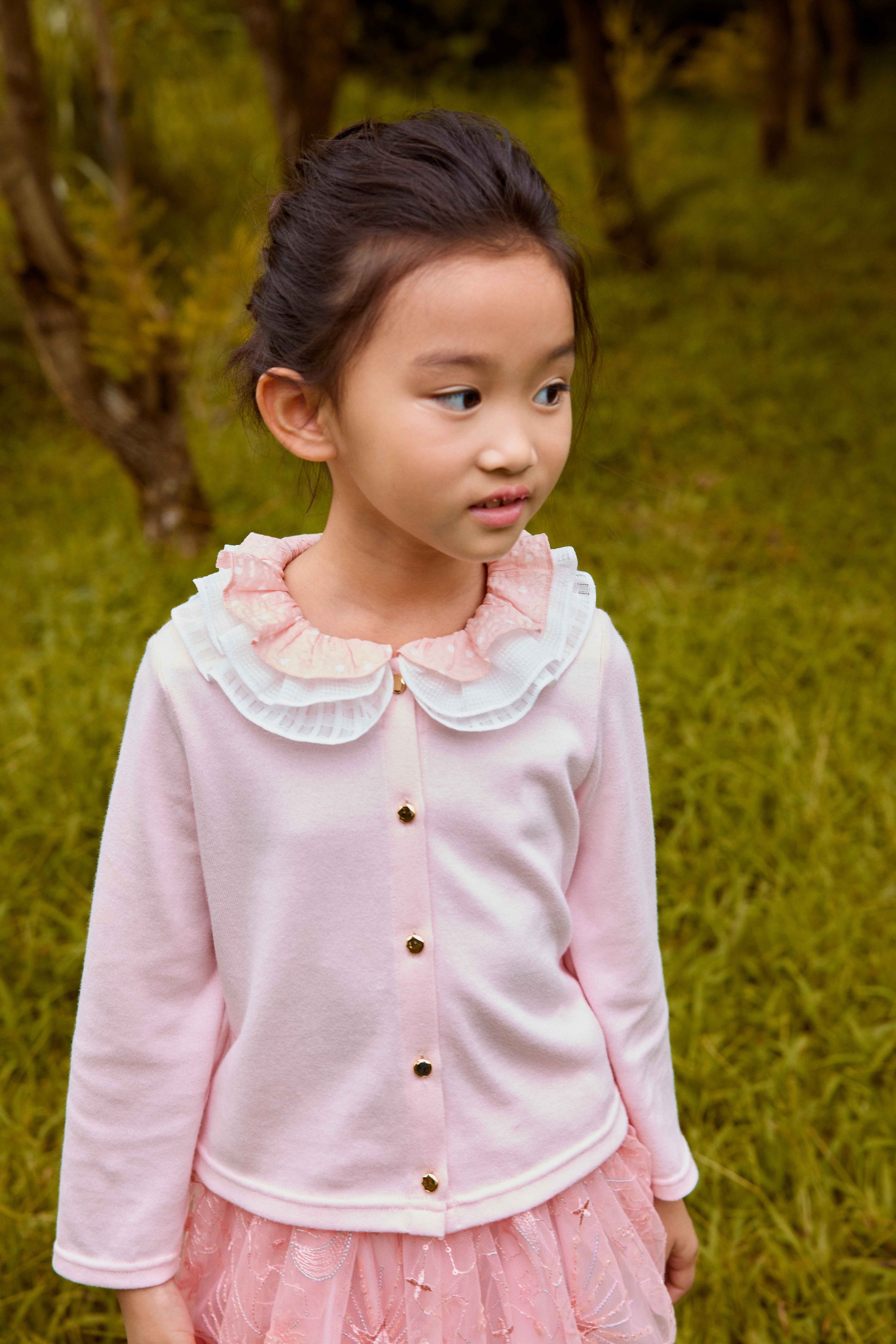 Luxury | Girls Camellia Collar Jacket | Loose Folds