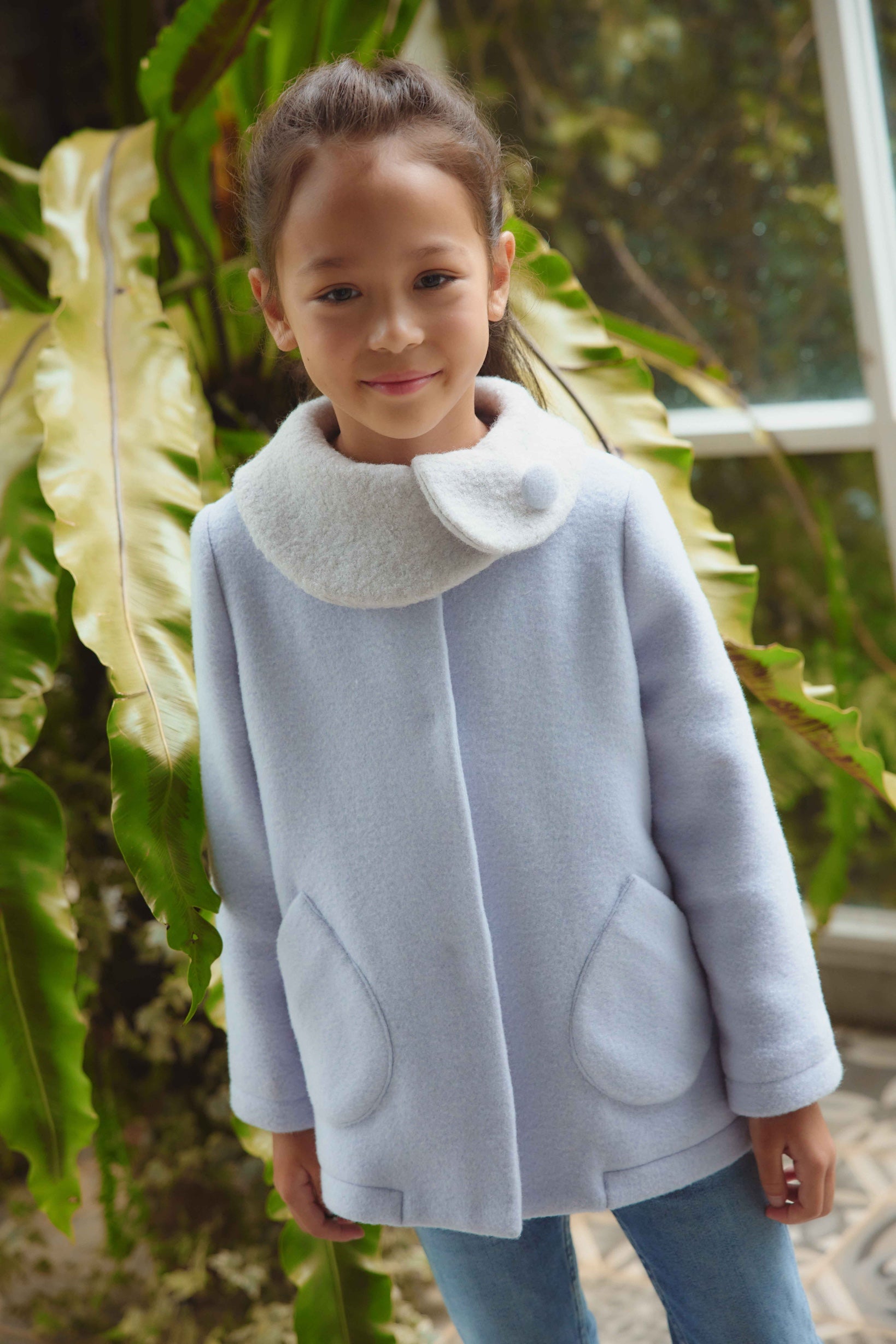 Luxury | 女童 法式雙色羊絨大衣 | 貝殼領