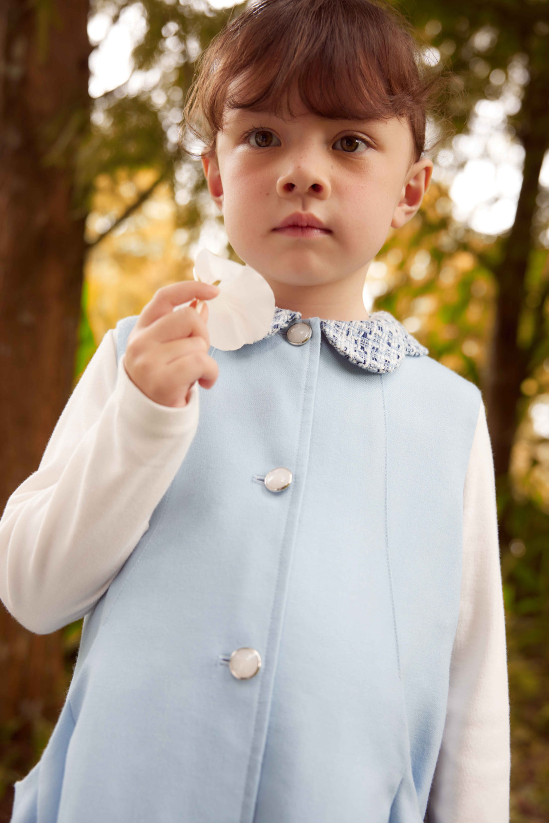 Luxury | 女童 蝴蝶花瓣領開襟背心裙 | 抽皺