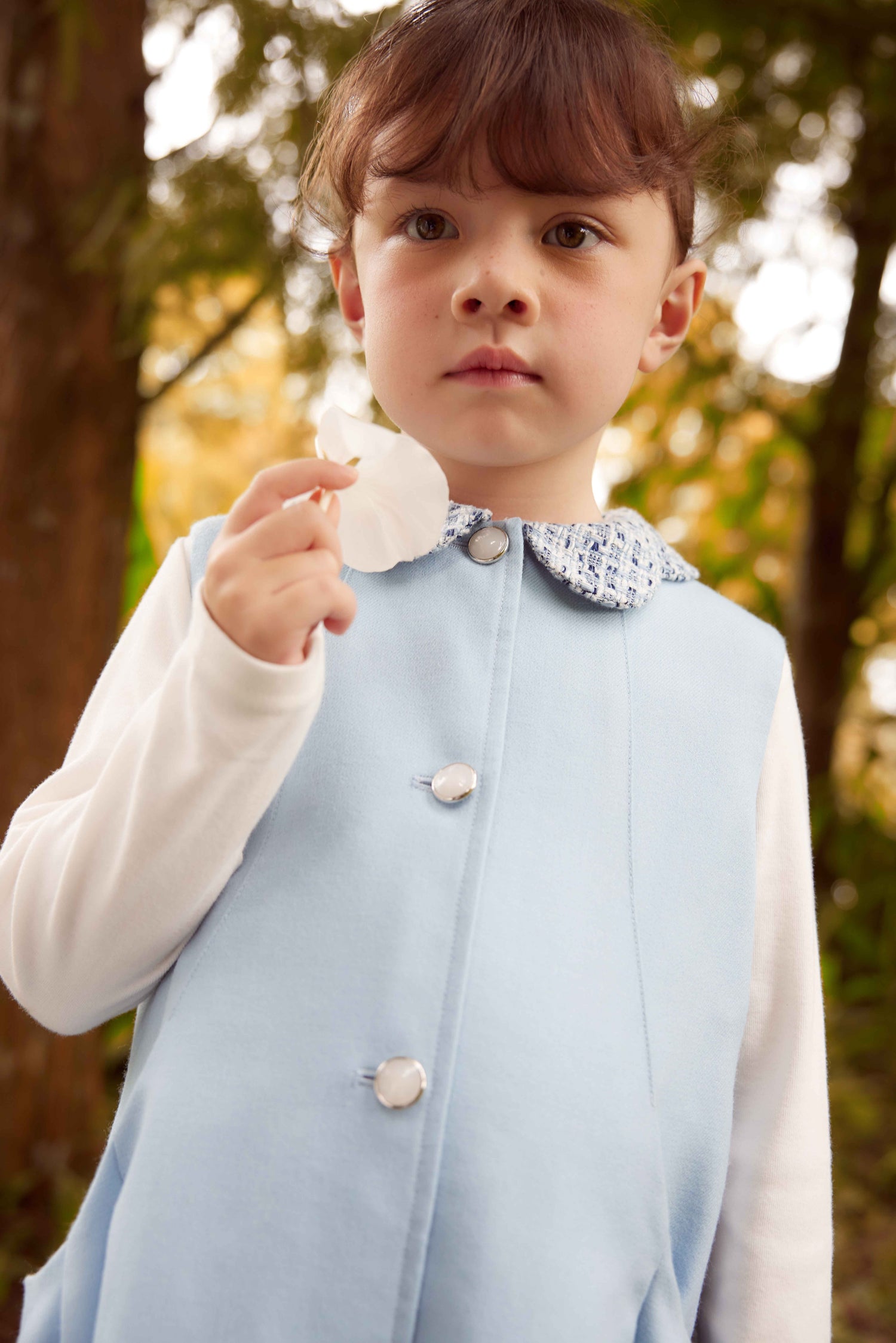 Luxury | 女童 蝴蝶花瓣領開襟背心裙 | 抽皺