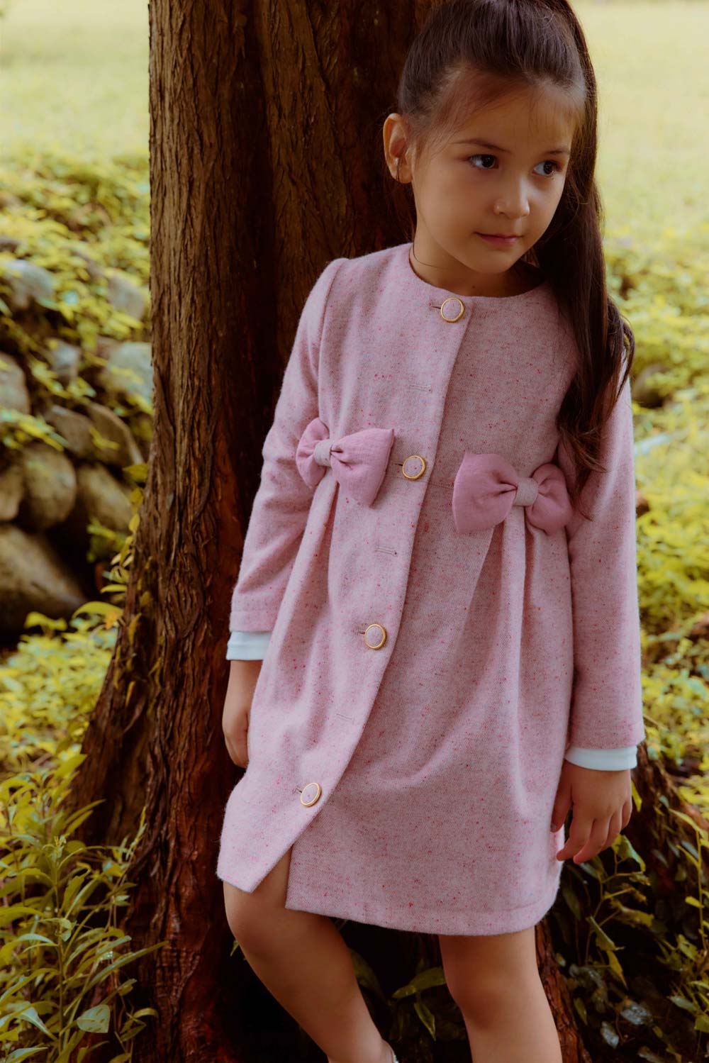 Luxury | 女童 奧德莉小蝴蝶鈕扣大衣 | 蝴蝶結