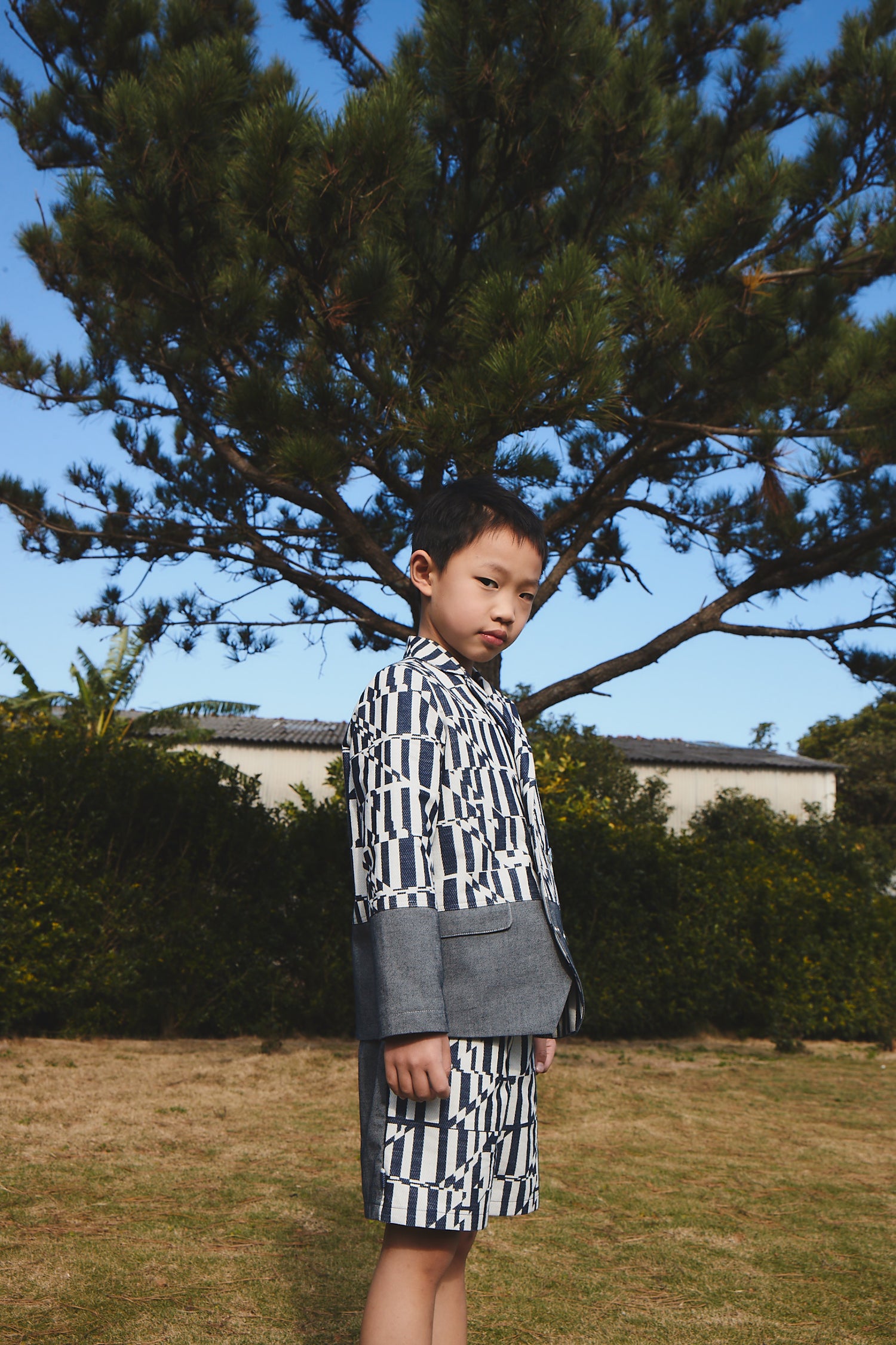 訂製 Luxury | 男童 bbc 潮流小紳士雙排釦西裝外套 | 拼接 格紋 西裝領