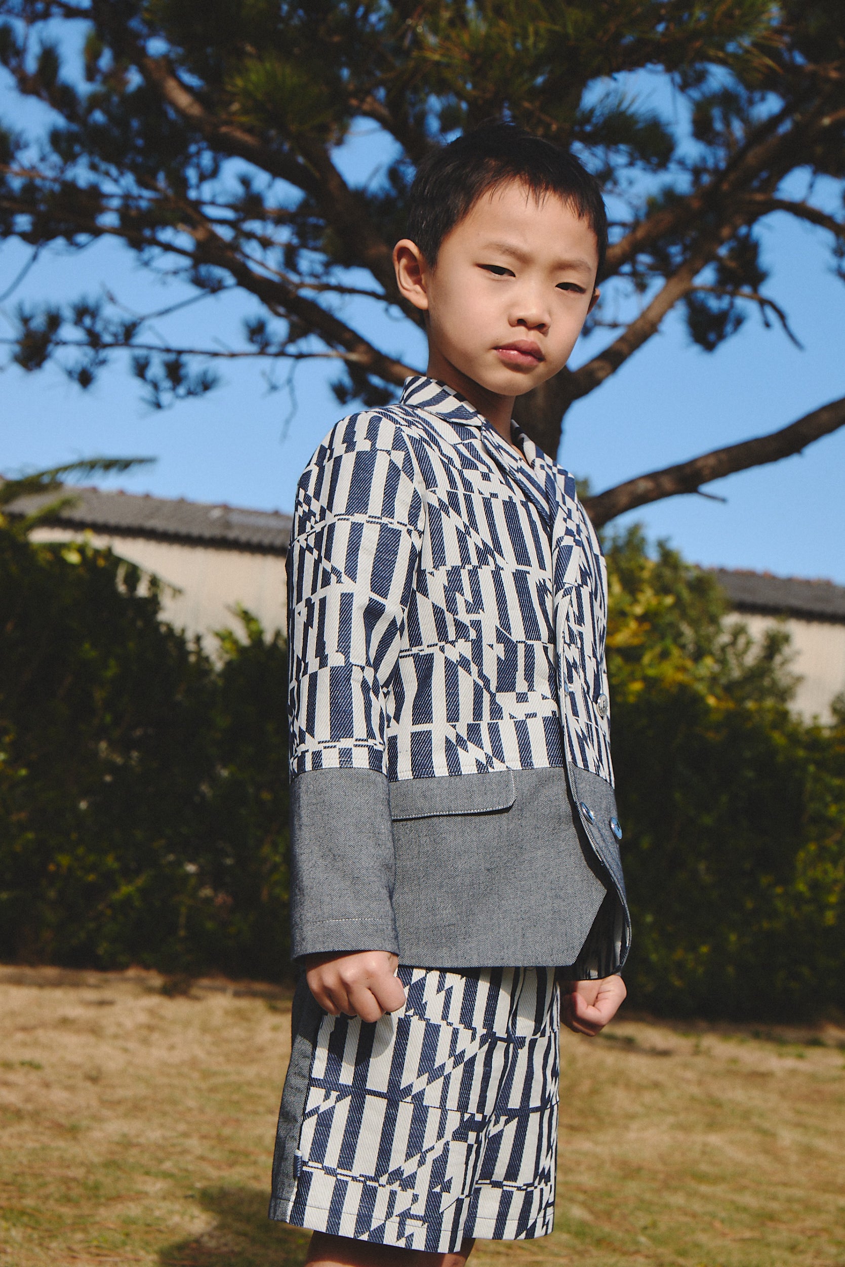 訂製 Luxury | 男童 bbc 潮流小紳士雙排釦西裝外套 | 拼接 格紋 西裝領