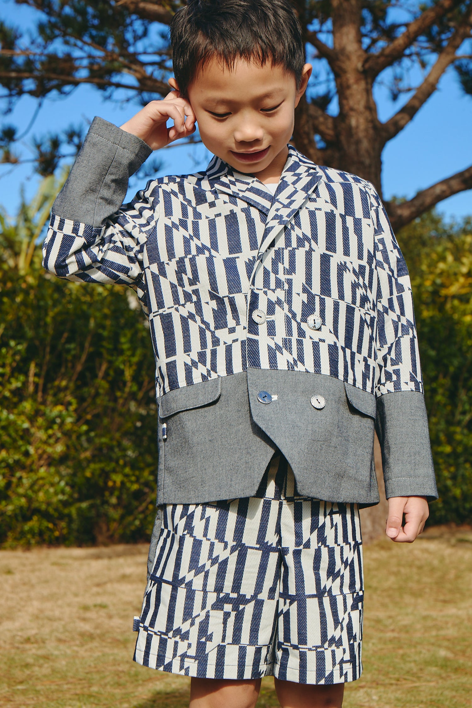 訂製 Luxury | 男童 bbc 潮流小紳士雙排釦西裝外套 | 拼接 格紋 西裝領