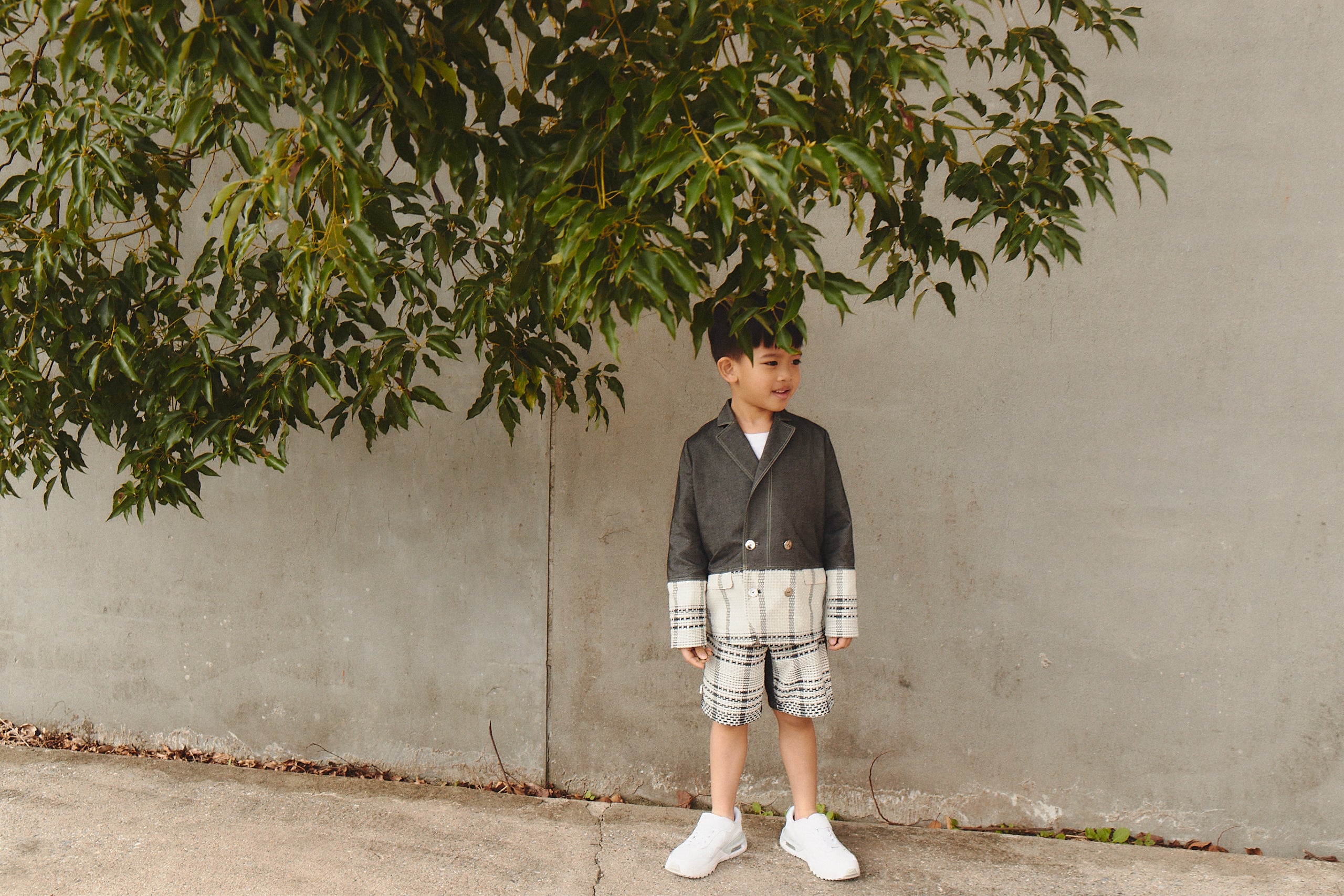 訂製 Luxury | 男童 bbc 潮流小紳士雙排釦西裝外套 | 拼接 格紋 西裝領