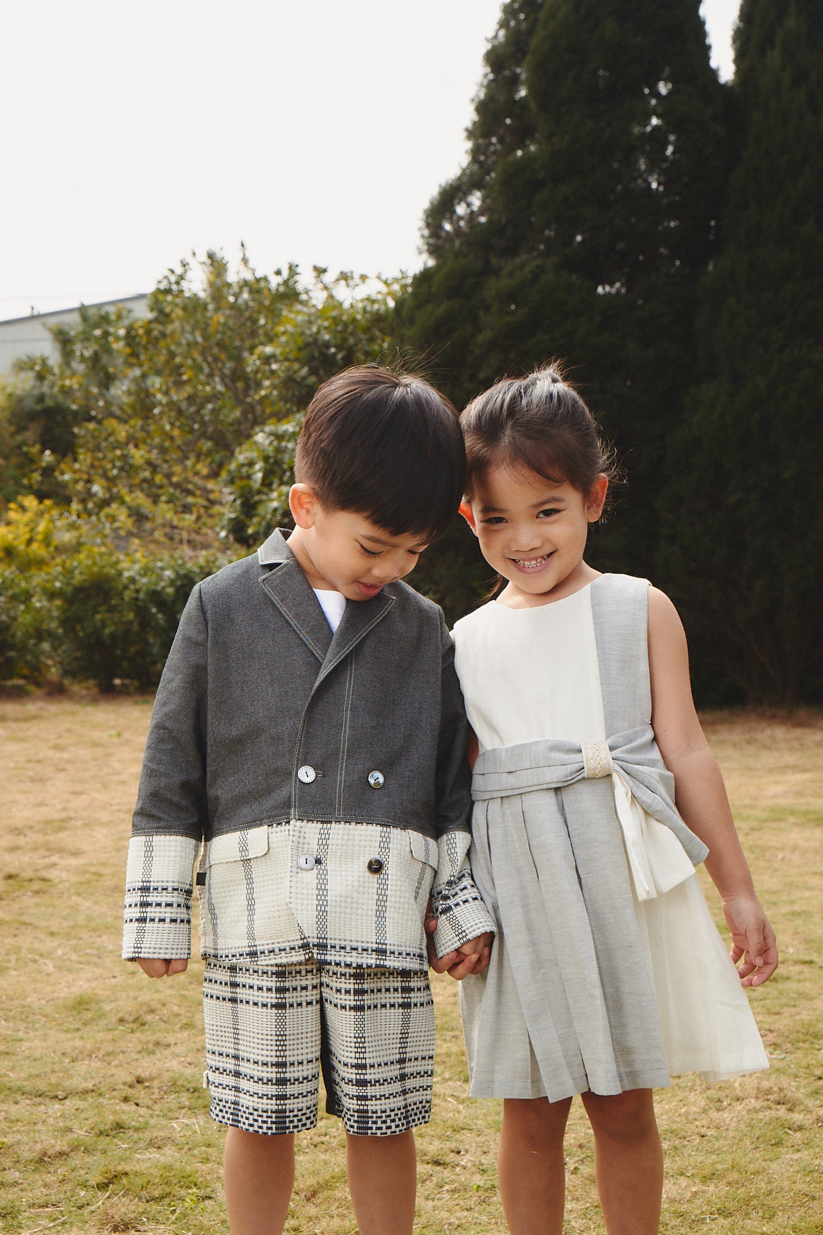 訂製 Luxury | 男童 bbc 潮流小紳士雙排釦西裝外套 | 拼接 格紋 西裝領