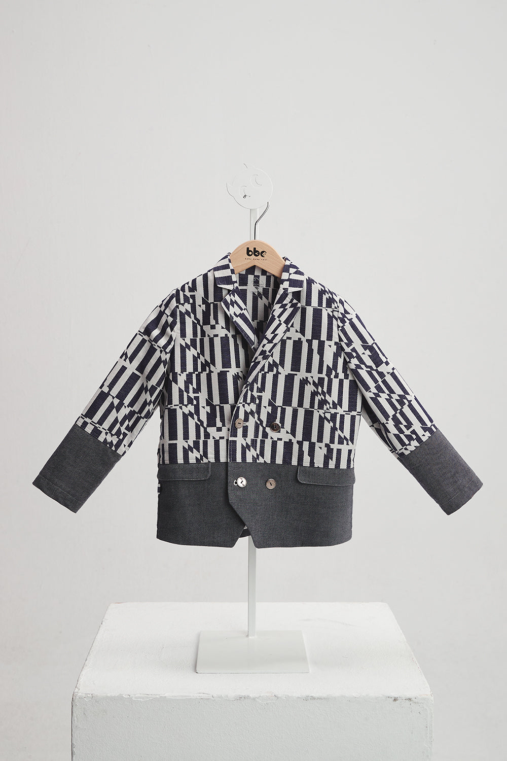 訂製 Luxury | 男童 bbc 潮流小紳士雙排釦西裝外套 | 拼接 格紋 西裝領