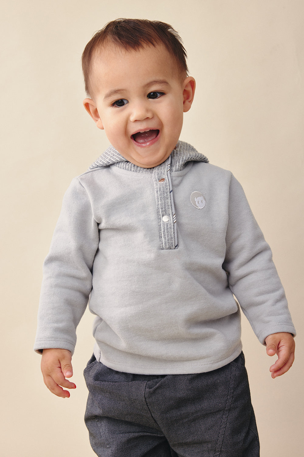 Main | 幼兒 Warm Hug拼接帽Tee | 長袖拼接 運動風 連帽設計 | 100%有機棉