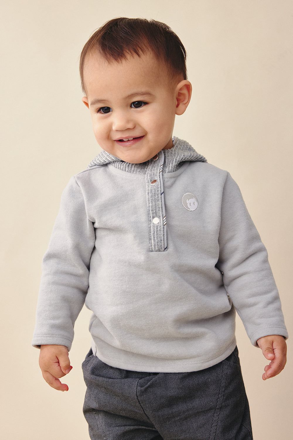 Main | 幼兒 Warm Hug拼接帽Tee | 長袖拼接 運動風 連帽設計 | 100%有機棉