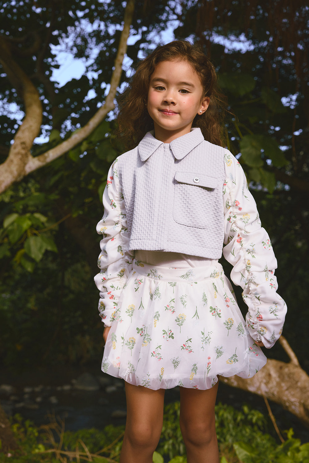 【訂製款】Luxury | 女童 時尚抽繩短版小外套 | 長袖拼接 抽皺 袖型設計