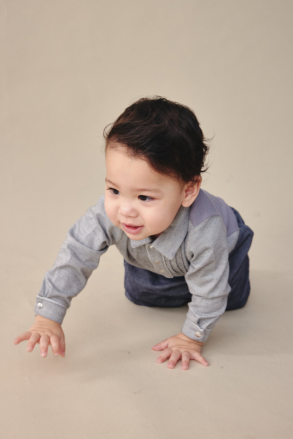 【預購】Main | 幼兒 Monsieur小紳士包屁衣 | 長袖細摺 拼接  | 100%有機棉