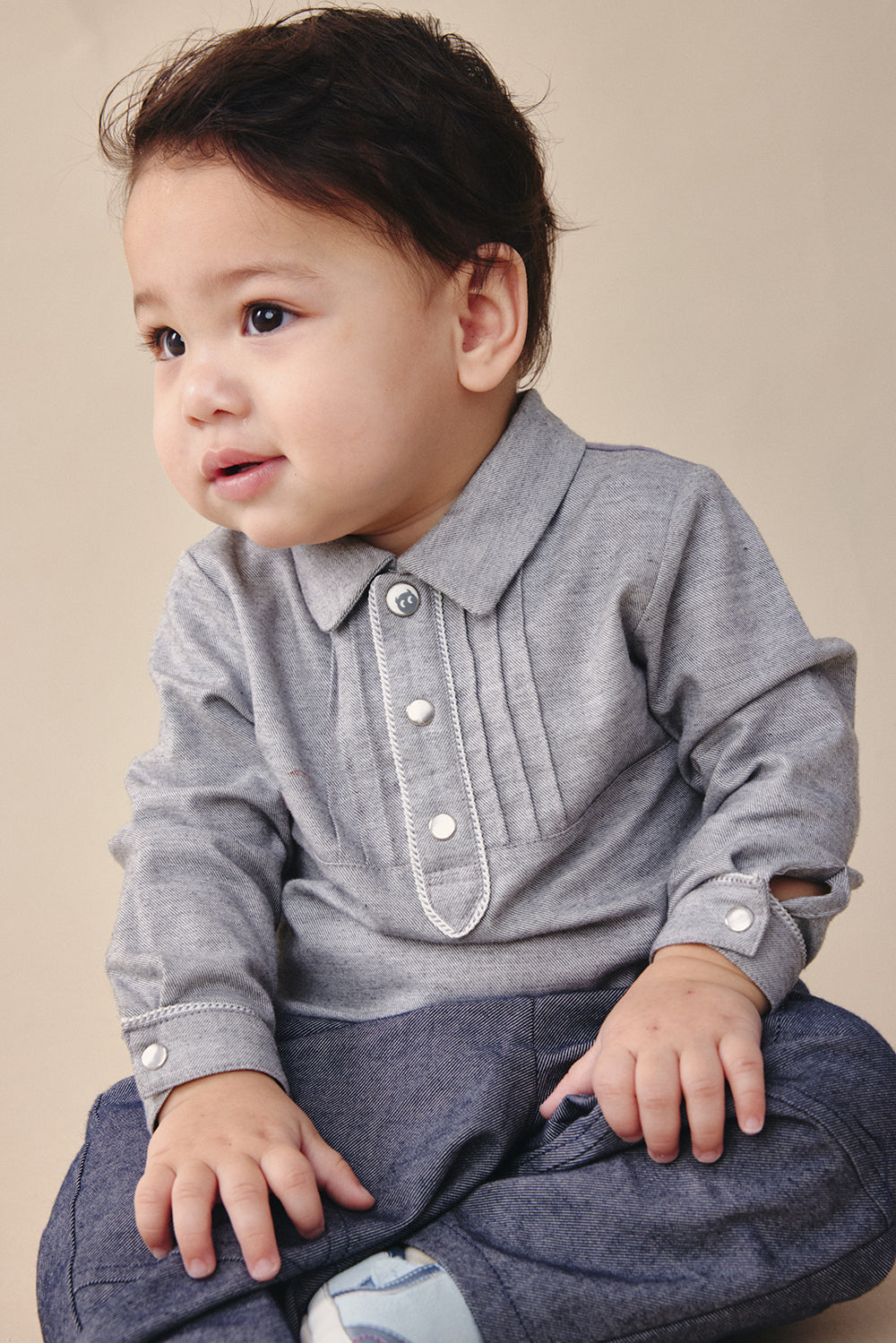 【預購】Main | 幼兒 Monsieur小紳士包屁衣 | 長袖細摺 拼接  | 100%有機棉