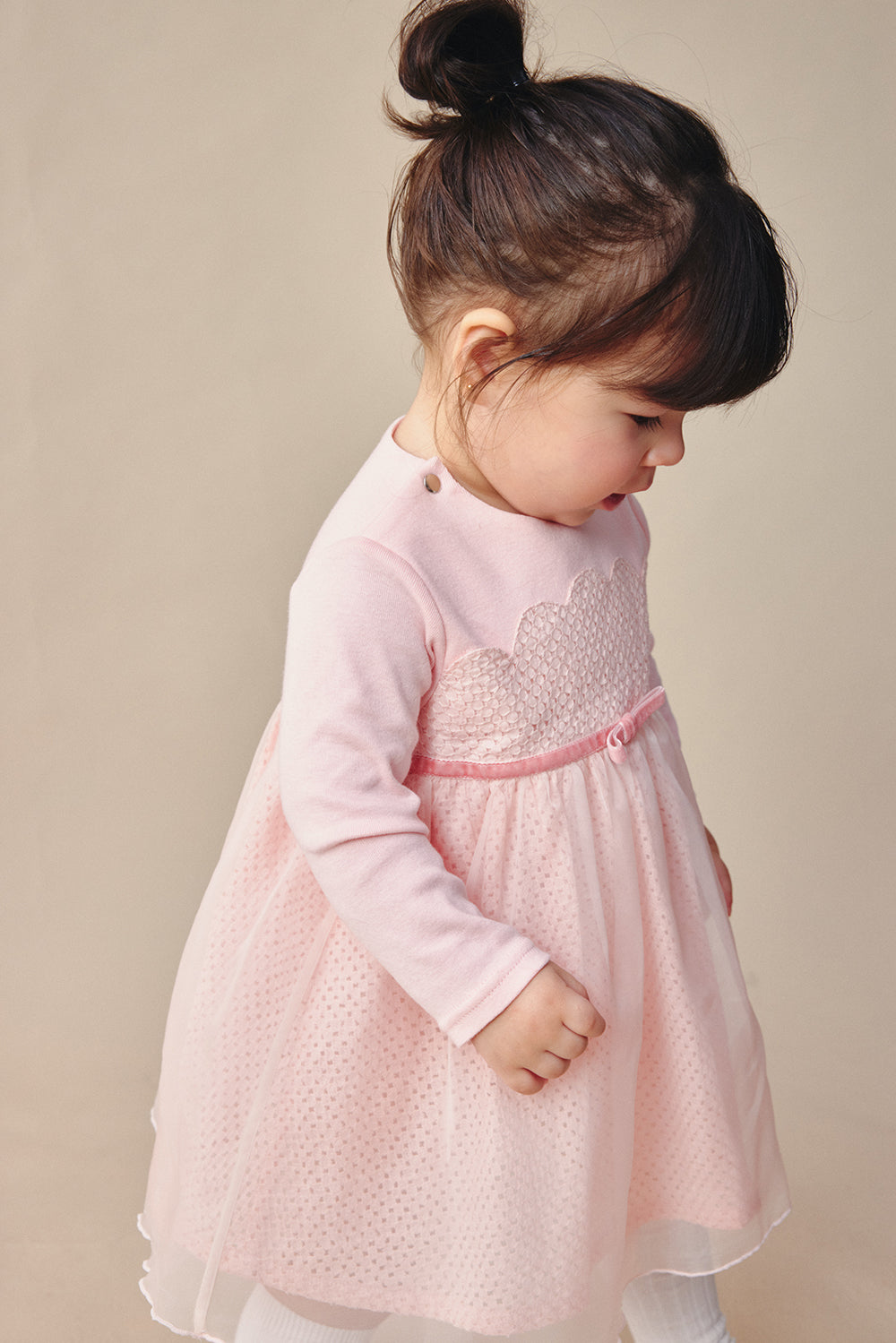 Luxury | 幼兒 Tulle Tale包屁洋裝 | 長袖花瓣 蝴蝶結 多層次