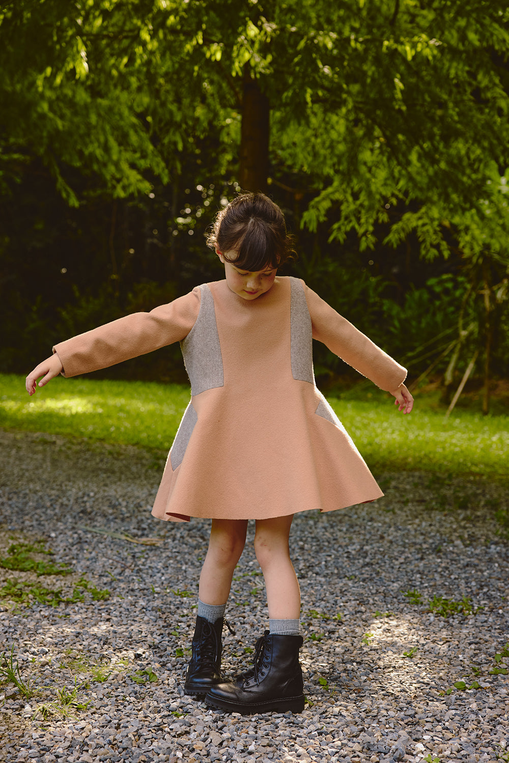 【預購】Luxury | 女童 星星拼接洋裝 | 長袖毛呢拼接 幾何 立體剪裁