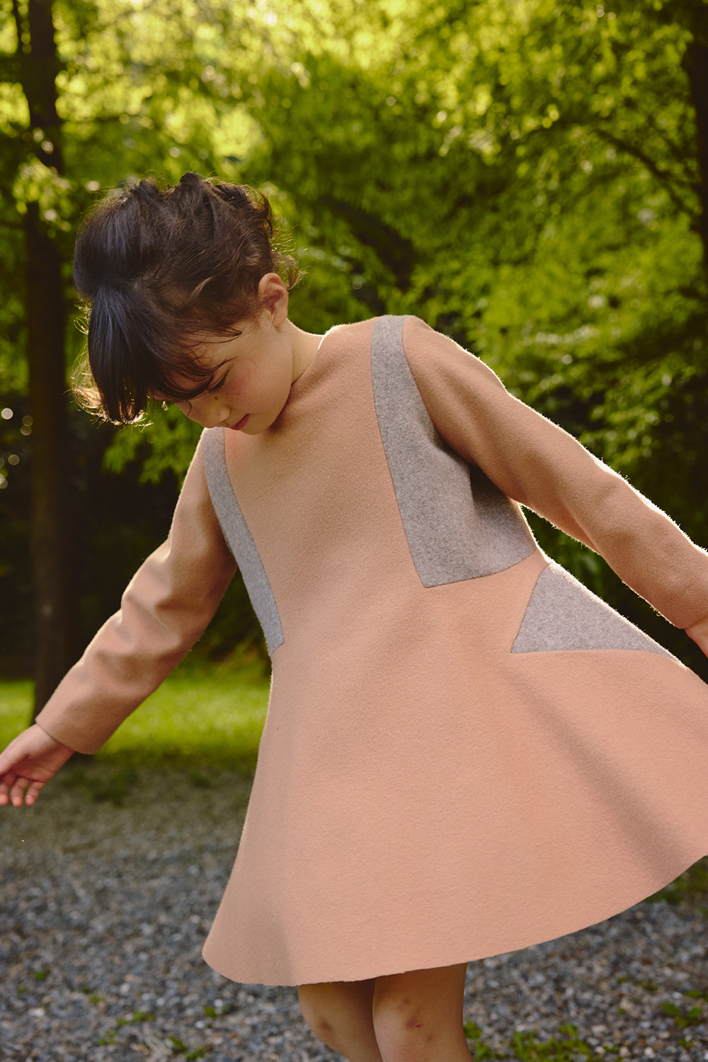 【預購】Luxury | 女童 星星拼接洋裝 | 長袖毛呢拼接 幾何 立體剪裁