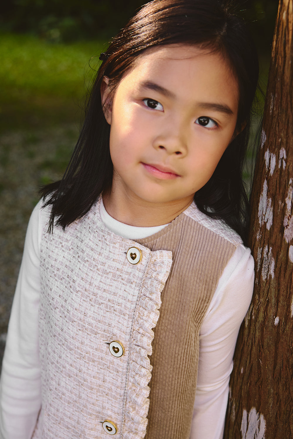 【預購】Luxury | 女童 Frosted Knit背心洋裝 | 無袖毛呢拼接 荷葉 小圓領