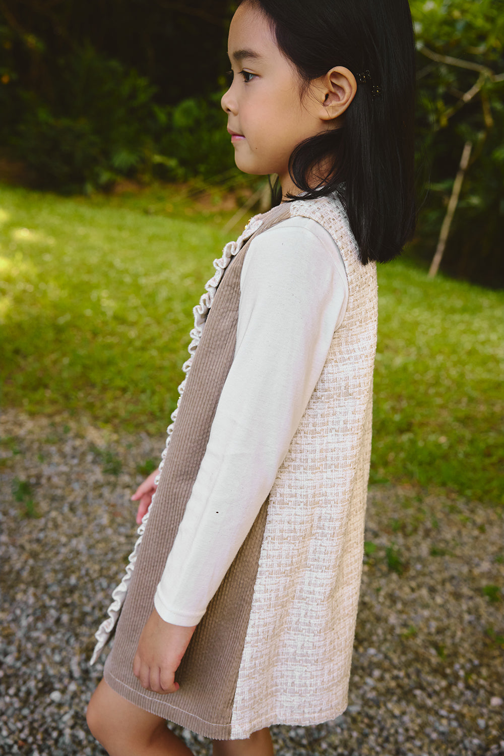 【預購】Luxury | 女童 Frosted Knit背心洋裝 | 無袖毛呢拼接 荷葉 小圓領