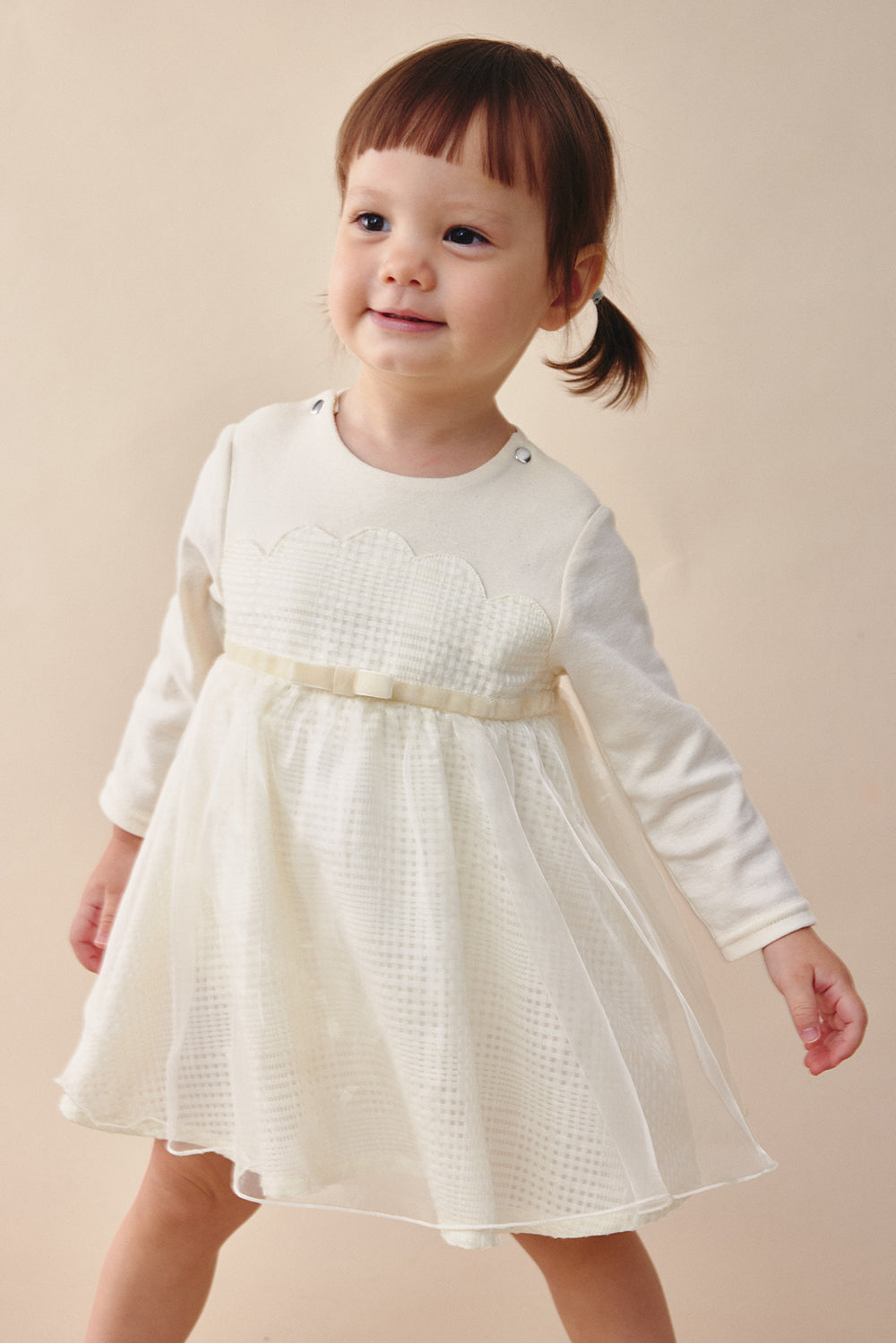 Luxury | 幼兒 Tulle Tale包屁洋裝 | 長袖花瓣 蝴蝶結 多層次
