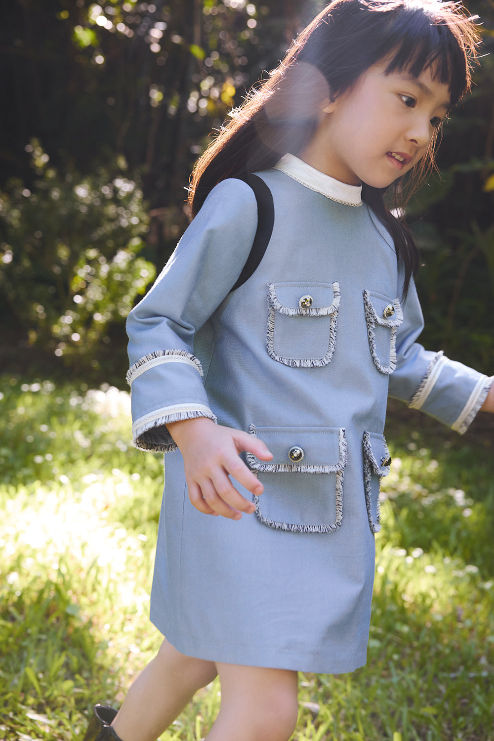 【預購】Main | 女童 Étoile星辰流蘇洋裝 | 長袖大口袋 流蘇 小立領 | 100%有機棉