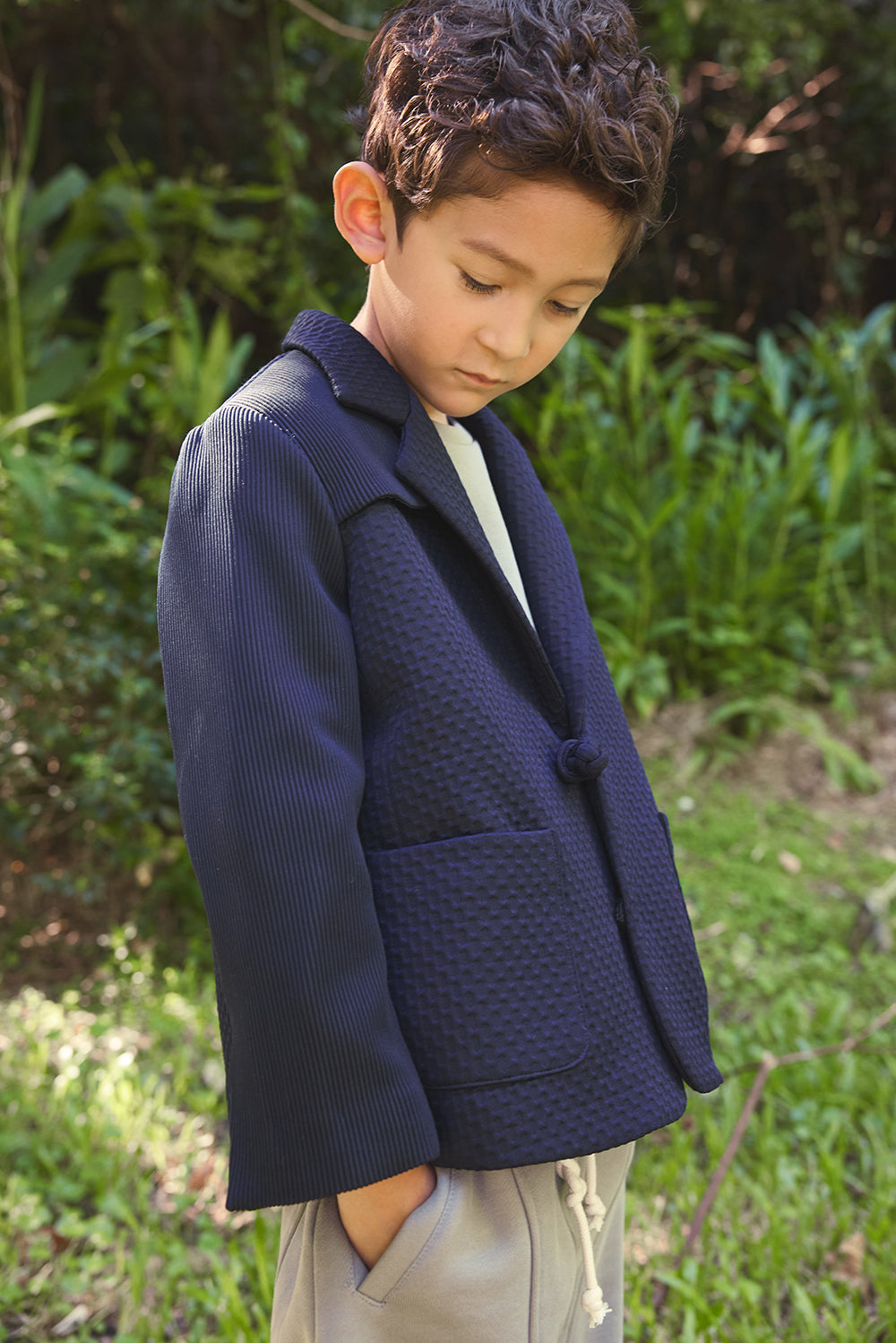 【預購】Luxury | 男童 聯名款親子潮流西裝外套 | 長袖西裝領 紋理面料 扭結