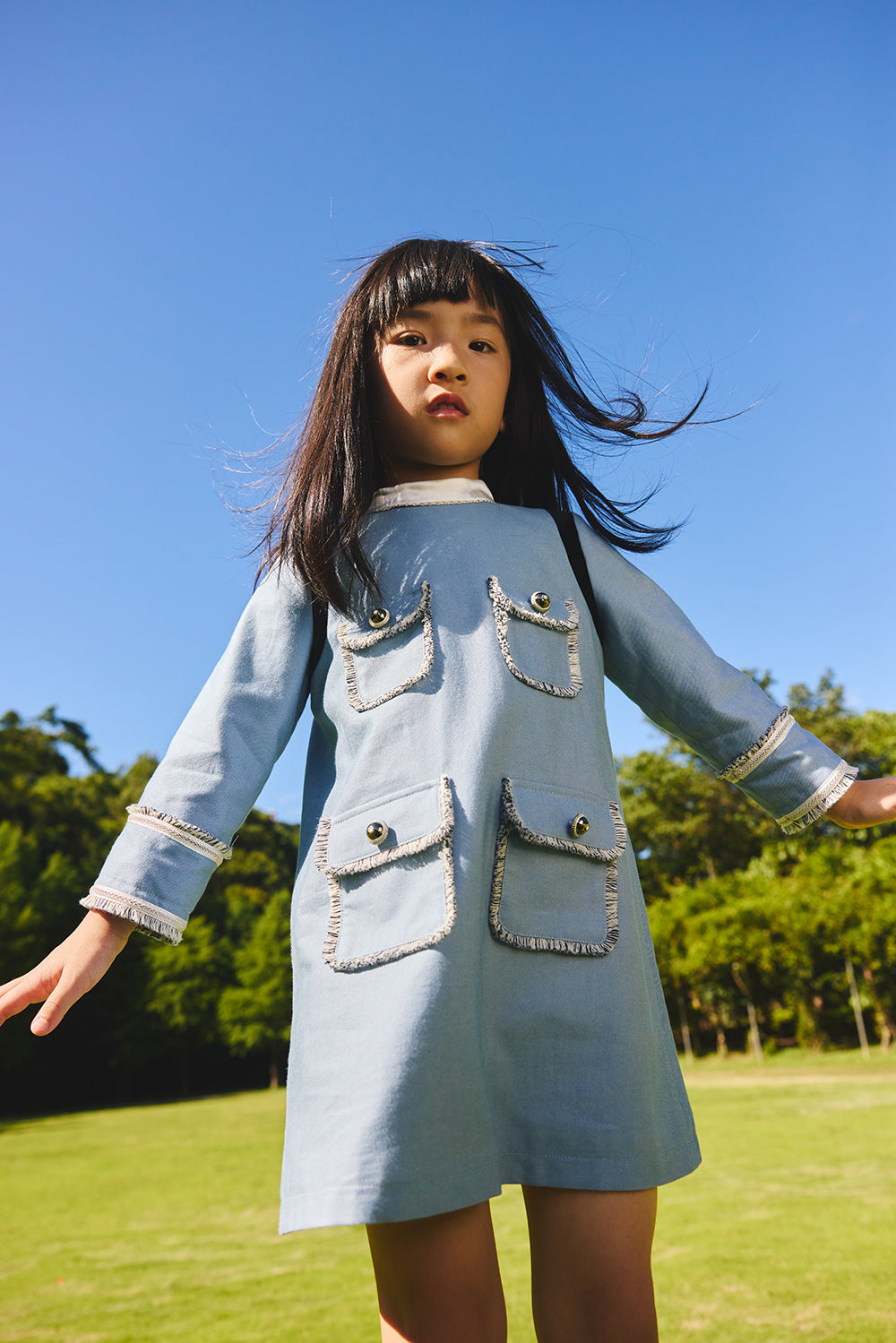 【預購】Main | 女童 Étoile星辰流蘇洋裝 | 長袖大口袋 流蘇 小立領 | 100%有機棉