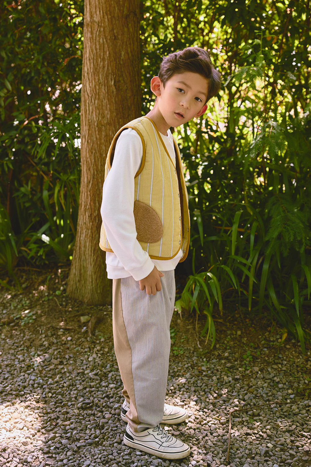 Luxury | 男童 皇家側邊釦西裝褲 | 拼接 條紋