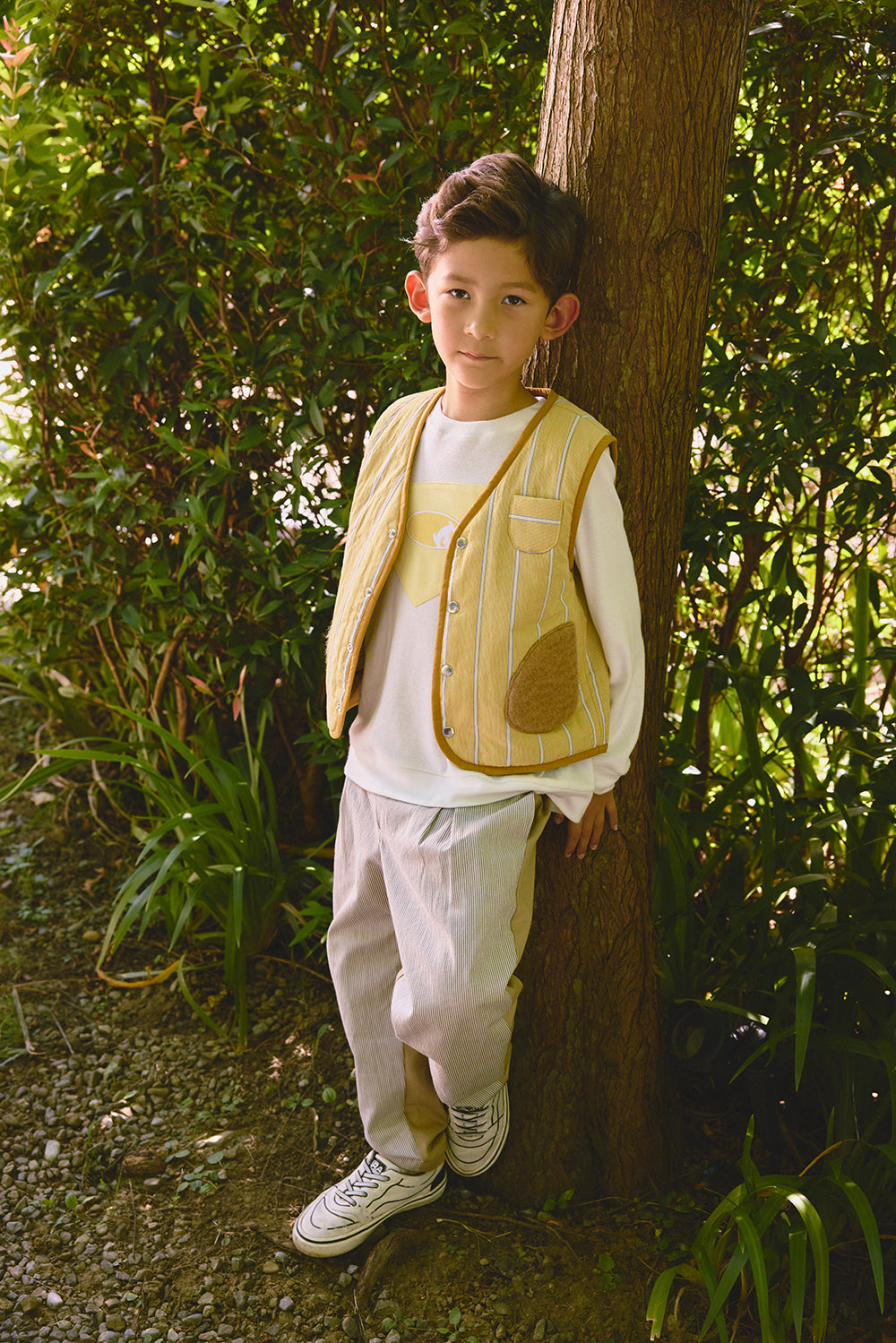 Luxury | 男童 皇家側邊釦西裝褲 | 拼接 條紋