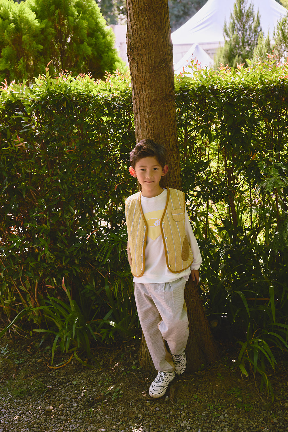 Luxury | 男童 皇家側邊釦西裝褲 | 拼接 條紋