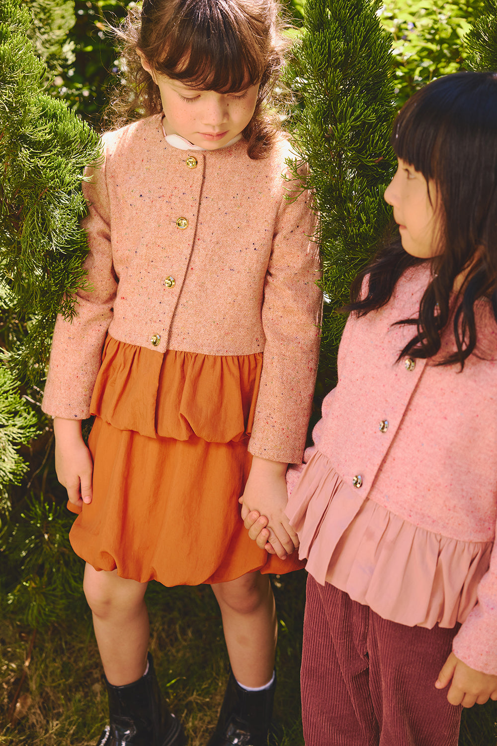 Luxury | 女童 Jardin Bloom外套 | 長袖毛呢拼接 小圓領 花苞下擺