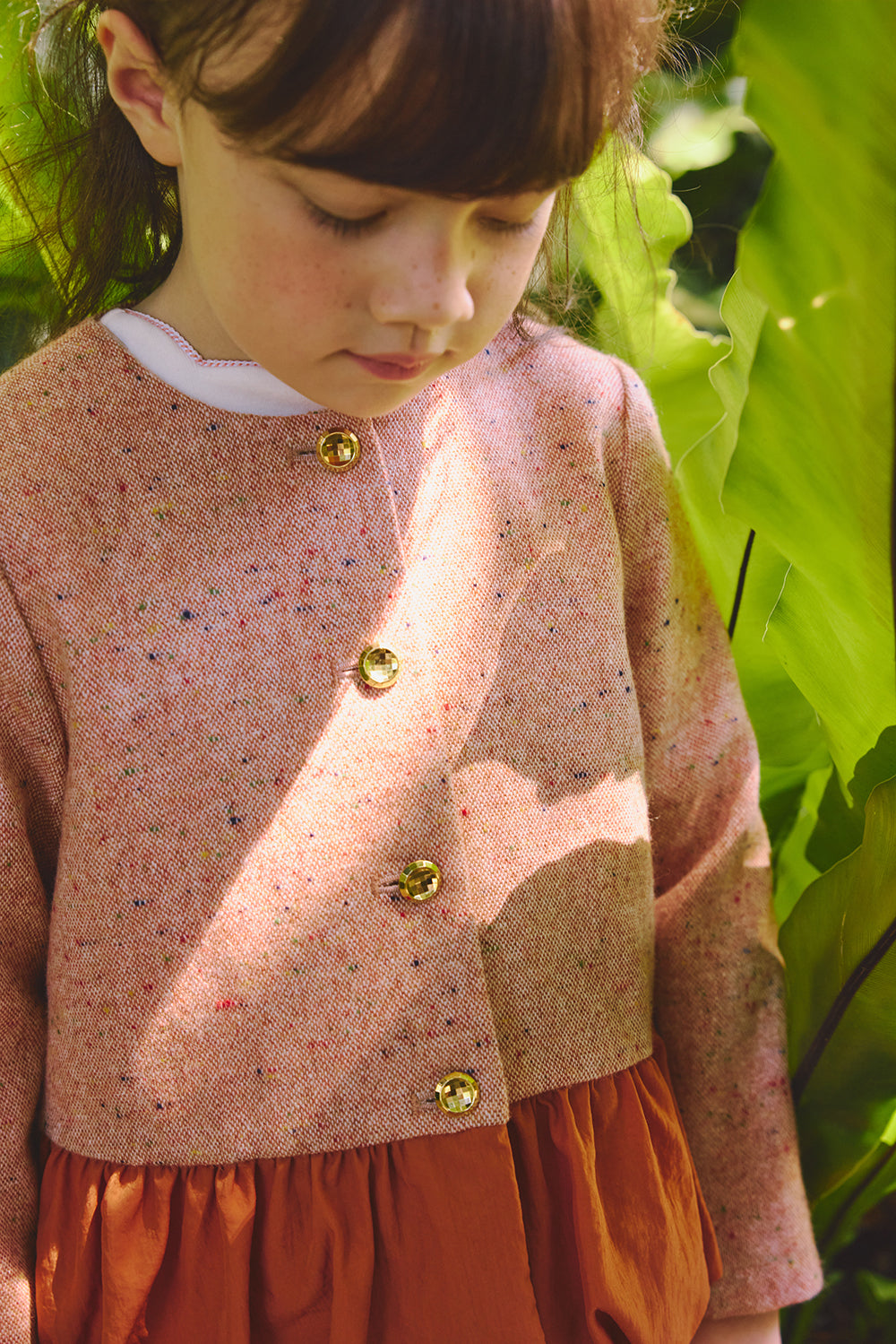 Luxury | 女童 Jardin Bloom外套 | 長袖毛呢拼接 小圓領 花苞下擺