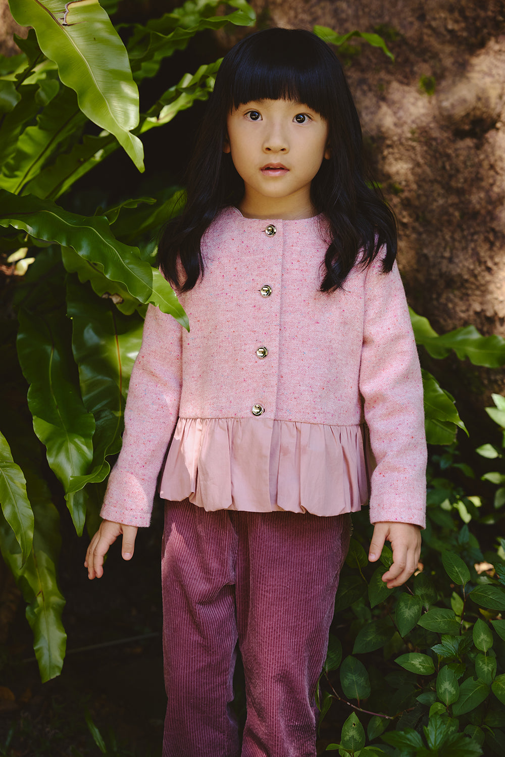 Luxury | 女童 Jardin Bloom外套 | 長袖毛呢拼接 小圓領 花苞下擺